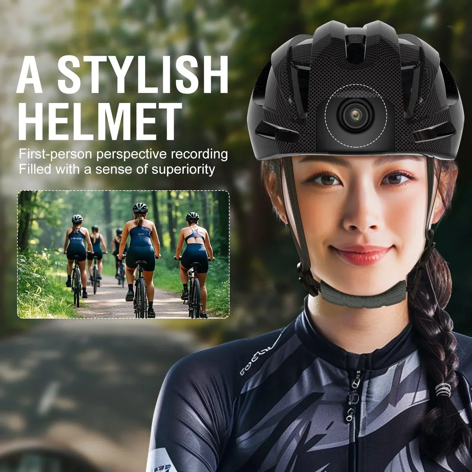 1080P smart cycling helmet, removable rechargeable lithium battery, large capacity 1350MAH, GPS tracking, WiFi preview, Bluetooth headset function
