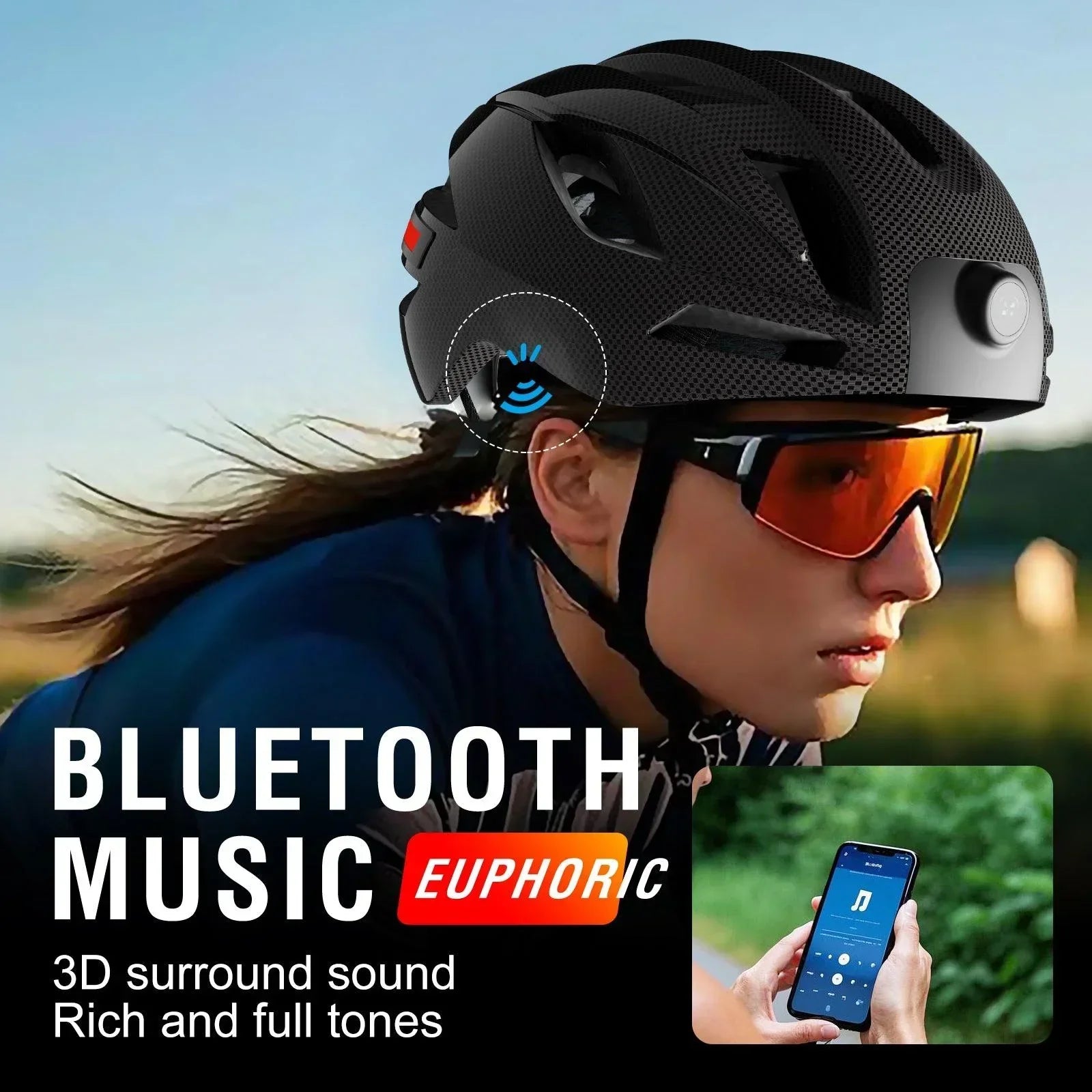 1080P smart cycling helmet, removable rechargeable lithium battery, large capacity 1350MAH, GPS tracking, WiFi preview, Bluetooth headset function